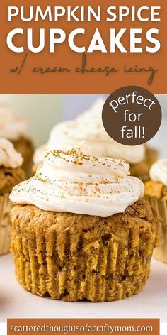 pumpkin spice cupcakes with cream cheese icing are the perfect treat for fall