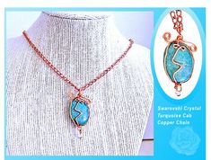 "19\" Turquoise Cabochon Gemstone Pendant Necklace, Copper Wire-Wrapped Face, Swarovski Crystal Dangle, Copper Curb Chain and Lobster Clasp A Turquoise Pendant Face Wire Wrapped with Copper. It sits on an 19\" Copper Chain with a Lobster Clasp. It is not removable from the chain. A Swarovski Crystal Dangles From the Bottom. SPEND $35 IN MY SHOP FOR FREE US SHIPPING AND INSURANCE Retail is $57. and up, Item# P017 ALL LindasNest: https://www.etsy.com/shop/lindasnest" Wire Wrapped Turquoise Crystal Necklaces As Gift, Turquoise Wire Wrapped Crystal Necklaces For Gift, Turquoise Wire Wrapped Crystal Necklace For Gift, Beautiful Anklet, Gemstone Pendant Necklace, Copper Chain, Gemstone Necklace Pendant, Turquoise Pendant, Turquoise Gemstone