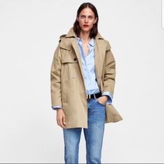 New With Tag Khaki Parka For Fall Workwear, Khaki Workwear Parka For Fall, Casual Workwear Raincoat, Casual Long Coat Raincoat For Work, Casual Long-sleeve Workwear Raincoat, Casual Long Sleeve Workwear Raincoat, Casual Long Sleeve Raincoat For Work, Casual Long Raincoat For Work, Khaki Pea Coat With Pockets For Spring