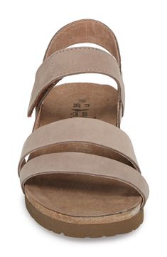 Cork Wedge Sandals With Cushioned Footbed, Cushioned Cork Wedge Sandals, Comfortable Beige Wedge Sandals With Arch Support, Brown Cork Wedge Sandals With Removable Insole, Cushioned Cork Wedge Sandals With Round Toe, Comfortable Wedge Sandals With Cork-bed Midsoles, Cork Open Toe Wedge Sandals With Textured Footbed, Closed Toe Cork Sandals With Removable Insole, Comfortable Wedge Sandals With Leather Footbed