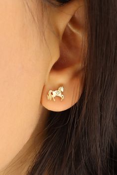 Horse Earrings, 14K Solid Gold Animal Earrings, Girlfriend Gift, Christmas Gift, Wedding Gift, Birthday Gift, Valentine's Day Gift This solid gold dainty earing is made entirely from 14k solid gold. * Jewelry is packaged and shipped in a delicate jewelry gift box. * If you are purchasing it as a gift, please feel free to add a personal note. Anniversary, Gift For Wife, Christmas Gift Gold Kt: 14K solid gold * Available Gold Color: * Guaranteed Authentic 14k Gold, NOT Plated Or Filled * Stamp: 14 Cute Gold Earrings For Mother's Day, Gold Pierced Earrings For Birthday, Gold Earrings For Birthday, Mother's Day Gift, Gold Earrings For Mother's Day Birthday Gift, Cute Gold Jewelry For Christmas, Dainty Earing, Horse Earrings, Gold Animals, Gold Horse