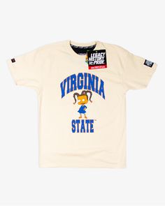 Virginia State x Susie Carmichael Tee Collegiate Spring Graphic Print Tops, Spring Collegiate Graphic Print Tops, Collegiate Style Spring T-shirt With Graphic Print, Susie Carmichael, Jackson State, Virginia State, Alabama State, Shorts Sweatpants, Lifestyle Clothing