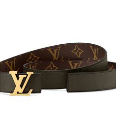 LOUIS VUITTON® - Lv Initiales 30mm Reversible Belt - Khaki Marine Elegant Centerpiece, Elegant Centerpieces, Reversible Belt, Louis Vuitton Accessories, Louis Vuitton Official, Color Dorado, Monogram Canvas, Smooth Leather, Canvas Size