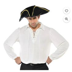 Amscan Pirate Halloween Shirt For Men, One Size New Without Tags! Measurements In Photos White Pirate Shirt Mens Standard Ahoy, Matey! No Reputable (Or Disreputable) Pirate Captain Would Be Caught Dead (Man's Chest) Without This Striking White Pirate Shirt Mens Standard. When It Comes To This Sleek Ivory White Shirt, One Size Fits Most. And This 14.7" Long Shirt Is Perfect For Any Halloween Or Pirate-Themed Party. Comes In A Count Of 1 Per Package. Cotton Long Sleeve Costume Top, Long Sleeve Costume Tops For Fall, Long Sleeve Cotton Tops For Costume Party, White Pirate Shirt, Referee Shirts, Pirate Costumes, Pirate Shirt, Groovy Shirt, Pirate Accessories