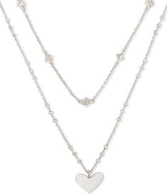 Silver Layered Heart Necklace For Gifts, Silver Heart-shaped Layered Necklace As A Gift, Silver Heart-shaped Layered Necklace For Gifts, Silver Heart-shaped Layered Necklace Gift, Double Chain Heart Pendant Necklace, Heart Shaped Double Chain Metal Jewelry, Heart-shaped Metal Jewelry With Double Chain, Trendy Heart-shaped Double Chain Jewelry, Trendy Heart Shaped Double Chain Jewelry