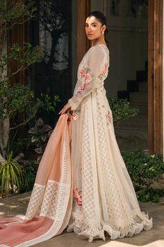 Runa Unstitched Traditional Organza Gown, Embroidered Georgette Anarkali Set For Wedding, Wedding Embroidered Georgette Anarkali Set, Designer Floor-length Dupatta With Floral Embroidery, Floor-length Floral Embroidered Dupatta, Floor-length Floral Embroidery Dupatta, Semi-stitched Floral Embroidery Floor-length Dupatta, Festival Georgette Gown With Floral Embroidery, Anarkali Set With Floral Embroidery For Wedding