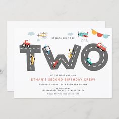 two birthday party card with cars and planes