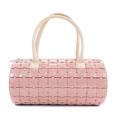 This Chanel Pink Lucite Puzzle Mini Barrel Bag is a rare find in pristine condition. Light pink Lucite CC logo puzzle pieces cover the exterior of a duffel shaped satchel. Zippered top accesses the leather interior. Double beige leather handles are carried fashionably at the elbow or in hand. Dust bag included. Please email for additional photos of this item. PBF 13082 Chanel Pink, Jimmy Choo Sunglasses, Barrel Bag, Pink Chanel, Fendi Shoes, Trending Handbag, Cc Logo, Sunglasses Branding, Casual Backpack