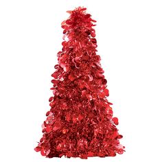 a red christmas tree is shown against a white background