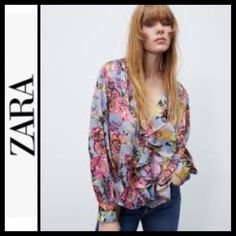 Nwot Zara Silky Floral Blouse Sz M Pullover Plunging Neckline Ruffle Detail Relaxed, Boxy Silhouette Long Sleeves With Button Cuffs All-Over Floral Print Luxuriously Silky Armpit To Armpit Approx 26” Length Approx 24” Multicolored Polyester Tags Removed, Never Worn Zara V-neck Printed Tops, Zara Floral Print Shirt For Fall, Zara Printed Blouse For Fall, Zara Multicolor V-neck Blouse, Zara V-neck Printed Blouse, Zara Printed V-neck Blouse, Zara Printed V-neck Tops, Floral Blouse, Plunging Neckline