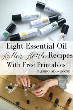 Eight Essential Oil Roller Bottle Recipes With Free Printables - Farmhouse on Boone Essential Oil Recipes Rollerball, Oil Roller Bottle Recipes, Free Printables Christmas, Essential Oil Roller Bottle Recipes, Roller Bottle Recipes, Helichrysum Essential Oil, Essential Oil Roller Balls, Essential Oils Gifts, Essential Oil Roller Bottle