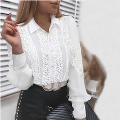 Lace Patchwork Hollow Out Long Sleeve Crew Neck Button Mesh White Vintage Shirt









 Measurement difference from 1-3cm,1 cm=0.39 inch







Size/Tag

Bust

Sleeve

Length





Cm/Inch

Cm

Inch

Cm

Inch

Cm

Inch





S

90

35.10

59

23.01

60

23.40





M

94

36.66

60

23.40

61

23.79





L

98

38.22

61

23.79

62

24.18





XL

102

39.78

62

24.18

63

24.57





2XL

106

41.34

63

24.57

64

24.96 Collar Shirts Women, Suit Green, Women Lace Blouse, Crochet Lace Blouse, Girl Night, White Collared Shirt, Dog Pets, Lucky Dog, Mesh Blouse