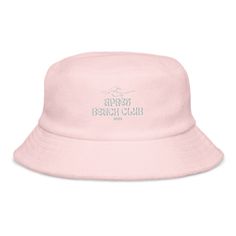 Apres Beach Club 2024 Unstructured terry cloth bucket hat, summer hat, girls trip weekend, bachelorette party favor, gift for mom Complete your warm weather fits with the ultimate beachwear staple--the unstructured terry cloth bucket hat! This versatile headpiece is made of unique terry cloth fabric that's both trendy and comfortable and has a classic brim with decorative stitching. Style the hat with your swimwear, sundress, or basically any casual and effortless outfit. * 100% terry cotton * C Vacation Bucket Sun Hat, Pink Bucket Hat For Beach Season, Summer Bucket Hat With Curved Brim As Gift, Summer Gift Bucket Hat With Curved Brim, Summer Curved Brim Bucket Hat, Summer Gift Wide Brim Bucket Hat, Summer Hats For Bachelorette Party, Bucket Hat Summer, Bachelorette Party Favor