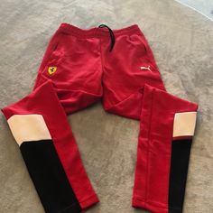 Nwot Mens Ferrari Red Puma Sweatpants With Pocket Zippers Size S Red Joggers With Pockets For Jogging, Red Sports Sweatpants With Pockets, Red Athleisure Sweatpants For Sports, Red Sportswear Sweatpants For Jogging, Red Sporty Sweatpants For Sports, Red Athleisure Joggers For Jogging, Red Athleisure Sweatpants With Pockets, Sporty Red Jogging Pants, Red Sporty Jogging Pants