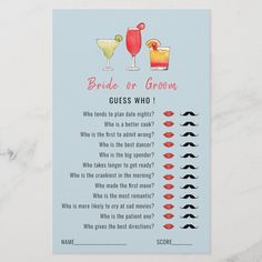 a bridal or groom guess game with drinks