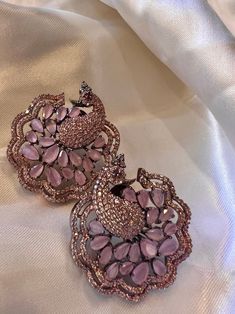 Premium Quality Peacock Victorian Style Earrings Pair with American Diamond with Black Polish with Pink Water Stones  Item : Earring Set  Color : Black and Pink Length of Earrings : 1.5 inches  Width of Earnings - 1.5 inches  Shop Polices - - Final Sale, No Return, No exchange  - Please note Jewelry is delicate and Fragile, please handle with care. - There can be little variation in the color due to screen resolution setting, phone display setting or anything else. Kindly do not hold us responsi Victorian Style Earrings, Phone Display, Pink Water, Peacock Design, Black Polish, Rose Gold Jewelry, American Diamond, Style Earrings, Victorian Style