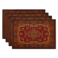 three red and gold rugs