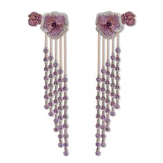 Shop now these pansy flower-inspired earrings encrusted with Pink Sapphires. Crafted in 18K pink gold, this AS29 piece is perfect for everyday wear. Luxury Purple Earrings For Evening, Luxury Flower Drop Earrings For Evening, Elegant Pink Amethyst Earrings, Luxury Evening Flower Earrings Set, Symbol Of Growth, Sapphire Bangle, Amethyst Bangle, White Diamond Necklace, Pink Sapphire Earrings