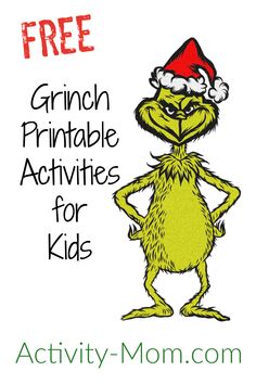 the grinch printable activities for kids are great to use with children's books