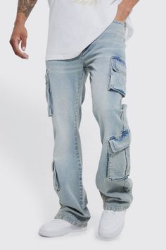 Baggy Fit Cargo Jeans | boohooMAN USA Urban Straight Leg Cargo Jeans With Pockets, Urban Straight Leg Cargo Jeans, Urban Cargo Jeans With Multiple Pockets, Utility Cargo Jeans With Side Pockets For Urban Adventures, Utility Cargo Jeans With Side Pockets For Casual Wear, Urban Cargo Jeans With Cargo Pockets For Urban Adventures, Denim Cargo Jeans In Techwear Style, Techwear Straight-leg Jeans With Multiple Pockets, Baggy Cargo Jeans For Urban Adventures