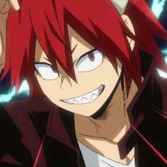 an anime character with red hair and white teeth, has the caption lazos amigos