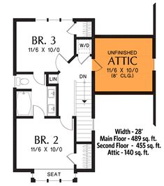 the second floor plan for a two story house with lofts and an attached attic