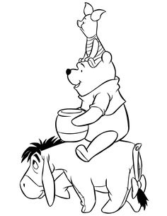 winnie the pooh riding on top of a horse with a dog in his lap