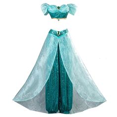 the little mermaid costume is ready to be worn in blue and green, as well as her