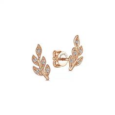 Gabriel & Co. Gold Diamond Leaves Stud Earrings Style Number: EG13572K45JJ Division: Gaby Collection: Floral Style: Stud Starting Price: $625.00 USD* Carat Weight: 0.07ct Width: 6.00mm Thickness: 2.00mm In a nod to Mother Nature, these charming stud earrings feature curving branches of 14k gold punctuated by shimmering diamond leaves. Finished with elegant milgrain detailing, these stylish 0.07ct diamond earrings will enhance any outfit with modern glamour. All Dimensions are approx. *The possib Luxury Rose Gold Diamond Earrings With Brilliant Cut, Luxury 14k Rose Gold Jewelry With Rose Cut Diamonds, Luxury 14k Rose Gold Brilliant Cut Jewelry, Luxury Rose Gold Earrings With Rose Cut Diamonds, Gold Earrings With Prong Setting In 14k Rose Gold, Elegant 14k Rose Gold Diamond Earrings, 14k Rose Gold Fine Jewelry Earrings For Formal Occasions, 14k Rose Gold Earrings For Formal Occasions, Formal 14k Rose Gold Fine Earrings