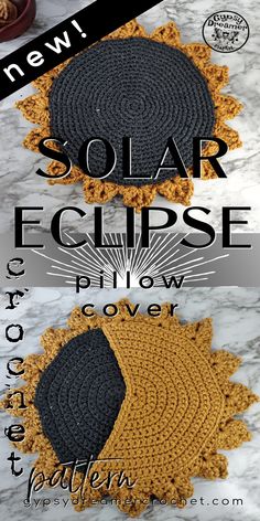 two pictures with the words solar eclipse written in black and yellow on them, along with an image of sunflowers