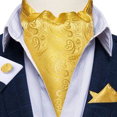 Mens Ascot, Champagne Shirt, Cravat Tie, Style Gentleman, Suspenders Wedding, Ascot Ties, Men's Fashion Casual, Blue Necktie, Gold Paisley