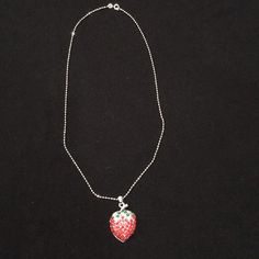 Strawberry Necklace, Nwot, Never Worn Strawberry Necklace, Halloween Ideas, Lady In Red, Womens Jewelry Necklace, Jewelry Necklaces, Necklaces, Women Jewelry, Halloween, Silver