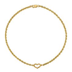 Circumference: 10 InchJewelry Closure: Lobster ClaspLink Construction: HollowShape: HeartStone: No StoneMetal Color: YellowChain Length: 10 InchChain Width: 0 MillimetersMetal: 14k GoldChain Construction: RopeCare: Wipe CleanCountry of Origin: Imported Rope Heart, Heart Ankle Bracelet, Ankle Bracelet, Ankle Bracelets, Heart Bracelet, 10 Inch, Gold Necklace, Bracelet, 10 Things