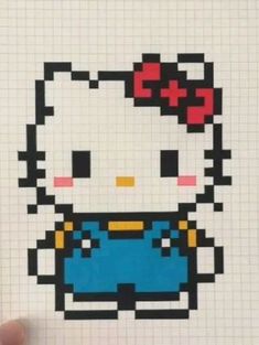 the hello kitty cross stitch pattern is being held up by a person's hand