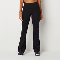 This pair of Xersion EverUltra women's high-rise yoga pants is a must-have for active days. Cut from soft fabric featuring UV protection, 4-way stretch, plus QuickDri and anti-odor technology for more durable wear, this pull-on style also has a comfortable elastic waistband, a flare-leg silhouette, and offers light support. Style with a tank top or t-shirt.Front Style: Flat FrontFeatures: Quick DryClosure Type: Full ElasticFit: Regular FitRise: High RiseSupport: Light SupportFiber Content: 87% P