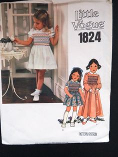 Size 6X - Little Girls Smocked Dress Pattern by Little Vogue 1824 with Transfer Smock Dress Pattern, Girls Smocked Dresses, Childrens Sewing Patterns, Crafts Sewing Patterns, Girls Smock, Wear Store, Vogue Pattern, Bodice Dress, Ankle Length Dress