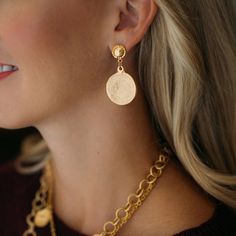 Susan Shaw Greek Coin Earrings | Women's Jewelry – THE LUCKY KNOT Susan Shaw, Ancient Greek Coin, Symbol Of Peace, Bee Studs, Greek Coins, Chain Loop, Sacred Symbols, Coin Earrings, 24kt Gold