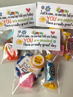 candy bags filled with valentine's day candies and greeting cards for someone special