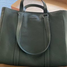 New With Tags! Great Gift. Dark Green Leather Coach Tote Bag With Double Sets Of Handles For Different Ways To Carry In Perfect Condition Coach Tote Bag, Bucket Tote Bag, Green Tote Bag, Coach Tote Bags, Green Tote, Carryall Tote, Suede Handbags, Coach Tote, Bags Coach