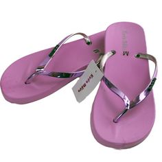 Women's Summer Cute Flip Flop Thong Sandals. Sandals are made from soft pvc rubber which feels almost jelly like which makes them flexible but still durable. Great for any occasion and can compliment any outfit. They are available in 5 different colors. Black, Pink, Gold, Brown and Sky Blue Size: large.  Gender: female.  Age Group: adult.  Pattern: metallic. Pink Synthetic Flip Flops For Pool, Pink Non-slip Jelly Sandals For The Beach, Adjustable Pink Jelly Sandals For Beach, Summer Pink Flip Flops For Pool, Pink Plastic Jelly Sandals For The Beach, Pink Summer Flip Flops For Pool, Summer Style Pink Flip Flops For Pool, Summer Beach Flip Flops In Plastic, Trendy Beach Plastic Flip Flops