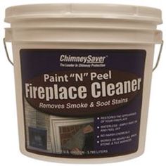 a bucket of paint that is white and has the words fire place cleaner on it