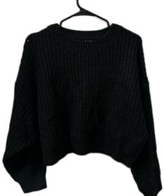 Black Casual Cropped Sweater For Fall, Black Casual Cropped Sweater For Winter, Casual Black Cropped Sweater For Winter, Trendy Black Cropped Sweater For Fall, Casual Black Knit Cropped Sweater, Oversized Black Cropped Sweater, Black Oversized Cropped Sweater With Crew Neck, Black Cropped Sweater, Shein Sweater