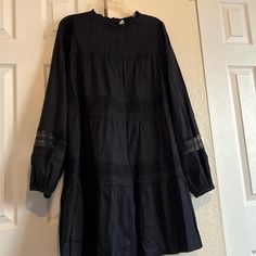 Never Worn Black Dress! Long Sleeves With Beautiful Designs! Old Navy Brand, Size L Tall Spring Black Cotton Mini Dress, Black Cotton Mini Dress For Spring, Black Mini Dress With Lace Trim For Fall, Black Lace Trim Dress For Fall, Black Casual Dress With Lace Trim, Casual Black Dress With Lace Trim, Black Cotton Dresses With Lace Trim, Casual Black Mini Dress With Lace Trim, Black Mini Dress For Daywear In Fall