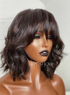 Wolf Cut Short Wavy Hair With Bangs Scalp Top Wig - STWmodernbeauty010 Bob Cut Wigs, Cambodian Hair, Wolf Cut, Short Wavy Hair, Short Wavy, Silky Hair, Natural Hair Color, Wig Styles, Wigs With Bangs