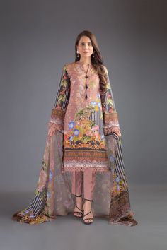 Bareeze Printed Pr815 Brown Collection 2021 Unstitched Long Sleeve Lawn Suit For Summer, Long Sleeve Cambric Dress With Floral Print, Long Sleeve Floral Print Cambric Dress, Multicolor Printed Motif Dress In Cambric, Multicolor Printed Motifs Cambric Dress, Multicolor Printed Cambric Dresses, Multicolor Cambric Dresses With Printed Motifs, Spring Multicolor Cambric Unstitched Suit, Spring Cambric Dresses With Long Sleeves