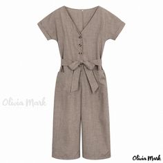 Olivia Mark - Loose-Fit Casual Jumpsuit with Tie Belt, Short Sleeves, and Wide-Leg Pants Solid Color Jumpsuits, Black Overalls, Belt Tying, Casual Jumpsuit, Printed Jumpsuit, Waist Circumference, Wide Leg Jumpsuit, Tie Belt, Three Quarter Sleeves