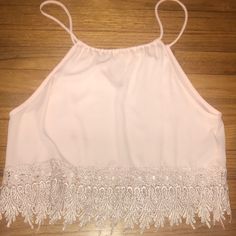 Baby Pink Gorgeous Flowy Sheer Crop Top. Size M Pairs Great With Jeans Or Shorts. Brand New Never Worn, However No Tags On It. Cute Camisole For Spring Party, Cute Summer Party Tank Top, Sleeveless Lace Trim Crop Top For Spring, Chic Lace Trim Halter Top For Spring, Summer Cami Crop Top For Party, Spring Party Crop Top With Lace Trim, Summer Party Cami Crop Top, Spring Halter Neck Lace Top, Cute Summer Crop Top For Parties