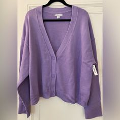 Nwt And In Packaging- Amazon Essentials Button Down Sweater. Size Xxl Casual Purple Cardigan With Buttons, Casual Purple Cardigan With Button Closure, Spring Purple Cardigan With Button Closure, Purple Button-up Sweater For Spring, Casual Purple Button-up Sweater, Purple Button-up Spring Cardigan, Casual Purple Button-up Cardigan, Oversized Purple Casual Cardigan, Purple Button-up Cardigan With Buttons