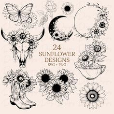 sunflower designs with flowers and butterflies