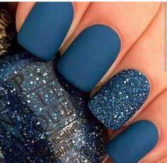 Uñas acrilicas cortas - Short acrylic nails.                              … Matte Nail Polish, Blue Nail, Art Trends, Beauty Brands